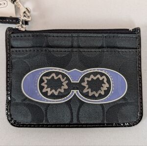 NWT Coach POPPY Black Blue Card Holder Coin Pouch With Keychain
